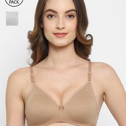 Floret Nude-Coloured & Grey Set of 2 Solid Non-Padded T-Shirt Bra-17