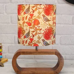 Homesake Beige & Red Printed Table Lamp-4