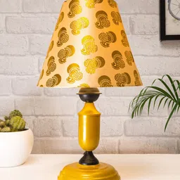 Homesake Golden Printed Metal Table Lamp with Gold Peacock Shade-13