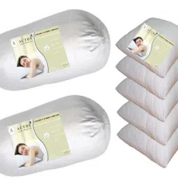 Combo Set Of 5 Cushion And 2 Microfibre Solid Bolster Pack of 7-11