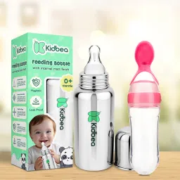 Stainless Steel Infant Baby Feeding Bottle,Blue silicon Fruit Feeder BPA Free - 250 ml-image-16