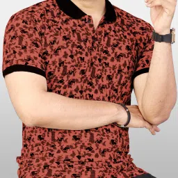 Men Printed Polo Neck Polyester Orange T-Shirt-image-82