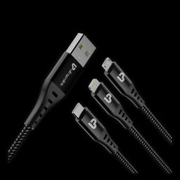ultraprolink TrioLink Type A to Lightning Connector, Type B, Type C 4.95 Feet (1.5 M) 3-in-1 Cable (Tangle-free Design, Black) image 4