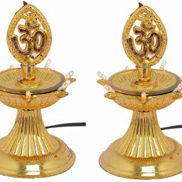 1 Layer Electric Gold LED Diya Plastic (Pack of 2) Table Diya Set (Height: 8 inch) Plastic (Pack of 2) Table Diya-20
