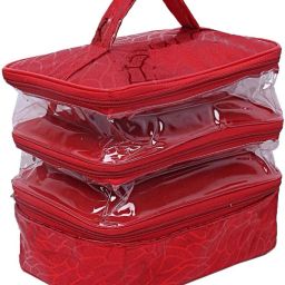 Transparent PVC Make Up Kit Cum Jewellery Kit (Silver) Makeup Bag Toiletries Bag Cosmetic Kit Pouch Utility Bag vanity box,jewellery box Vanity Box(maroon) vanity box,makeup box Vanity Box-17