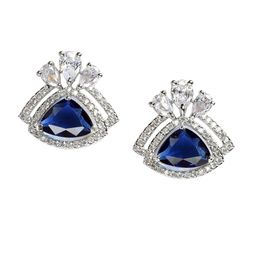 DressBerry Rhodium-Plated & Blue American Diamond Studded Triangular Studs-33