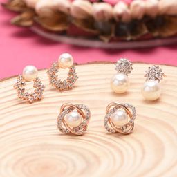 Zaveri Pearls Pack of 3 Gold-Toned Contemporary Studs-18