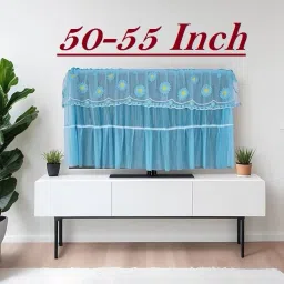 PARAMHANSAY ENTERPRISE Naturally Simple Tempered Glass Pe Lace Lcd Tv Cover Household Hanging Tv Cover for 55 inch Embroidery - 50-55 Blue-picture-20