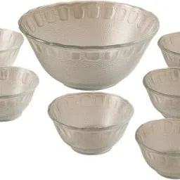 Glass Decorative Bowl 7-Piece Transparent Glass Bowl Set|1 Big +6 Small Bowls Serving Bowl Set-20