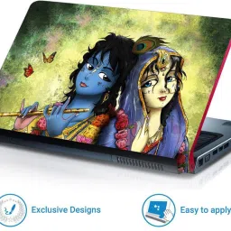 Anweshas 4 in 1 Combo Pack with Laptop Skin Sticker Decal, Palmrest Skin, Screen Protector, Key Guard for 15.6 Inch Laptop - Cute Radha Krishna Combo Set image 2