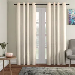 soumya Beige Solid Cotton 7 Ft Light Filtering Eyelet Door Curtain-picture-0