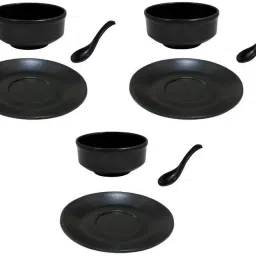 Melamine Soup Bowls, Matt Finish with Spoon & Saucer Spoon Serving Set-14