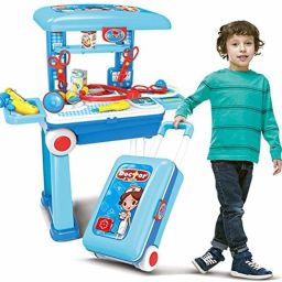 Deluxe Portable Plastic Doctor Role Play Toy Set with Convertible Suitcase Accessories (Blue)-image-16