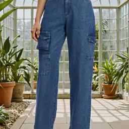 Shein Full Length High Rise Straight Fit Cargo Jeans-picture-38