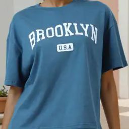 Shein Drop Shoulder Chest Typographic Print Loose Fit Tshirt-image-95