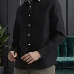 Shein Spread Collar Checked Trim Full Sleeves Shirt-image-78