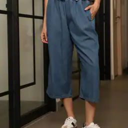 Shein Elasticated Drawstring Waist Culottes Jeans-image-65