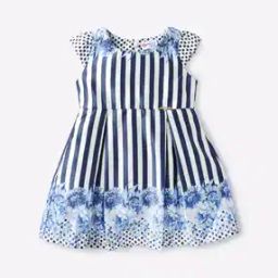 Striped A-line Dress with Bow Accent-image-34
