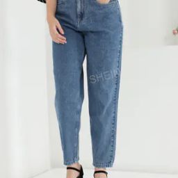 Shein Casual Ankle Length Fixed Waist Mom Jeans-image-99
