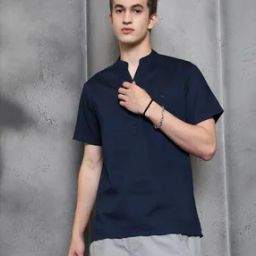 Shein Medium Length Short Sleeve Henley Neck T-Shirt-image-97