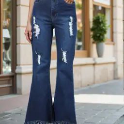 Shein Full Length High Rise Frayed Hem Bootcut Jeans-image-76