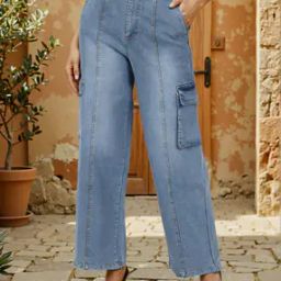 Shein Ankle Length High Rise Panelled Wide Leg Jeans-image-92