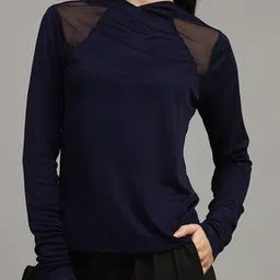 Shein Activewear Full Sleeve Mesh Panelled Hooded Fitted Tshirt-image-8