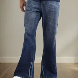 Shein Full Length Fixed Waist Mid Wash Ankle Slit Jeans-image-68