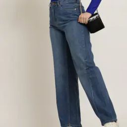 Shein High Rise Full Length Straight Jeans With Pockets-image-1
