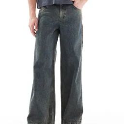 Mid-Wash Super Baggy Fit Jeans with Sporty Detail-image-32