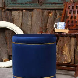 Shadowkart Blue Velvet Wooden Cylindrical Ottoman-image-98