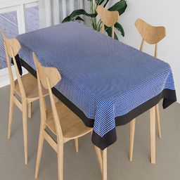 Kuber Industries Blue & White Geometric Printed Anti-Skid Cotton 4-Seater Table Cover-image-36