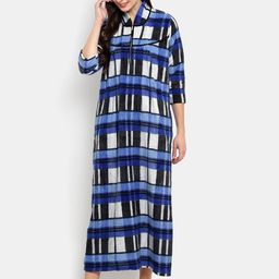 CIERGE Women Blue Checked Maxi Nightdress-image-84