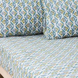 TEAL BY CHUMBAK Jaipuri White Floral Printed 104 TC Queen Bedsheet With 2 Pillow Covers-image-25