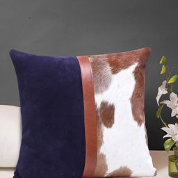 IMUR Blue & Brown Colourblocked Leather Square Cushion Covers-image-18