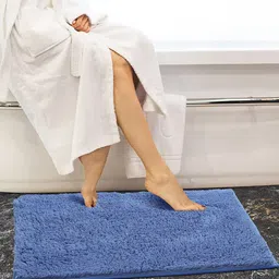 OBSESSIONS Blue Solid Pure Cotton Anti-Skid Bath Rug-44