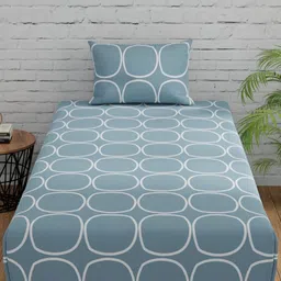 Huesland Blue & White Geometric Printed 144 TC Cotton Single Bedsheet With 2 Pillow Covers-image-61