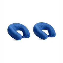 UrbanArts Blue Set of 2 Fibre Filled Faux Velvet Lightweight Travel Pillow-34