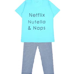 FUNKRAFTS Unisex Kids Blue & White Printed Pure Cotton Night suit-78
