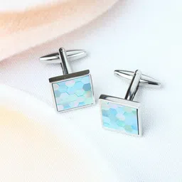 Tossido Men Blue & Silver-Toned Solid Cufflink-picture-6
