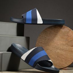 Mast & Harbour Blue Men Colourblocked Sliders-image-27