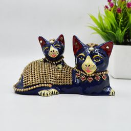 CraftVatika Blue & Metallic-Toned Textured Kitty Cat Showpiece-image-37