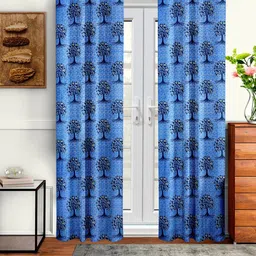 Cortina Navy Blue & Black 2 Pieces Floral Printed Door Curtains-picture-47