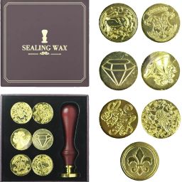7Pcs Sealing Wax Stamps 1 Wooden Stamp Handle,Gift Packaging (NOSTALGIC SERIES)-image-30
