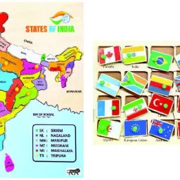 set of Wooden 20 Country Flags & States of India Map Puzzles with Knobs-16