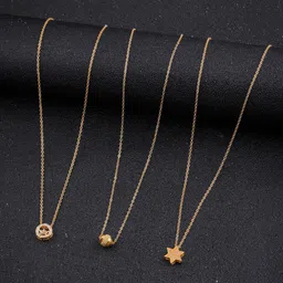 DressBerry Set Of 3 Gold-Toned Brass Gold-Plated Artificial Stones-Studded Chain-image-71