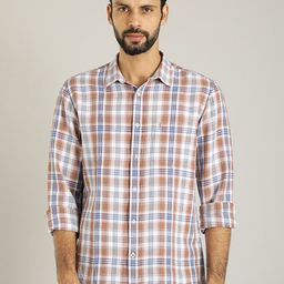 Indian Terrain Classic Tartan Checks Linen Cotton Casual Shirt-image-65