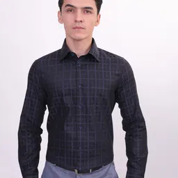 LOUIS STITCH Grid Tattersall Checked Comfort Regular Fit Opaque Cotton Formal Shirt-image-18
