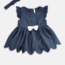pantaloons baby Pantaloons Girls Baby Navy Blue Solid Cotton Dress-picture-4