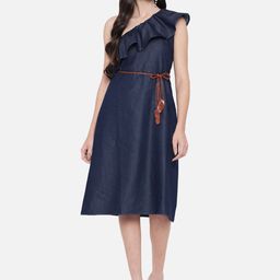 Orchid Blues Women Blue One Shoulder Cotton Dress-image-39